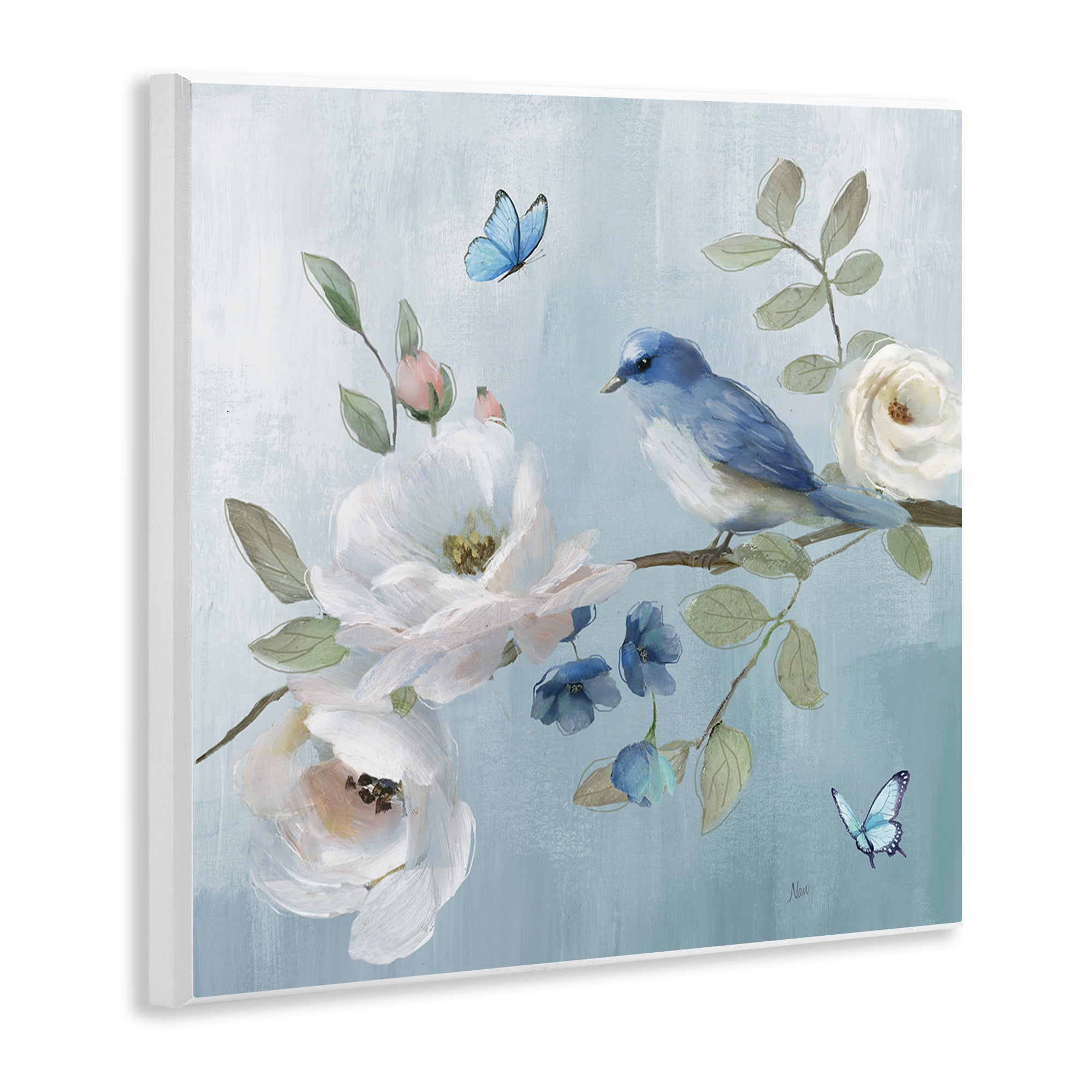 Stupell Industries Pastel Blue Bird Blooms Wall Plaque Art, design by Nan
