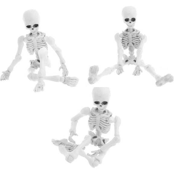 Mini Skeleton Body with Moveable Joints, Lifelike Skeleton Decor, Small Skeleton Figure for Spooky Home Haunted House Decorations Party Favors (3pc)