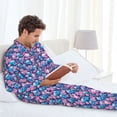 thumbnail image 5 of KLL Blue Flower Skull Sleepwear Mens Flannel Pajamas,Long Cotton Pj Set, 5 of 7