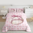 thumbnail image 2 of jejeloiu Pink Cartoon Bows Queen Comforter Set,Modern Geometric Checkered Bedding Comforter Set For Girls Teens Reversible 3pcs, 2 of 8