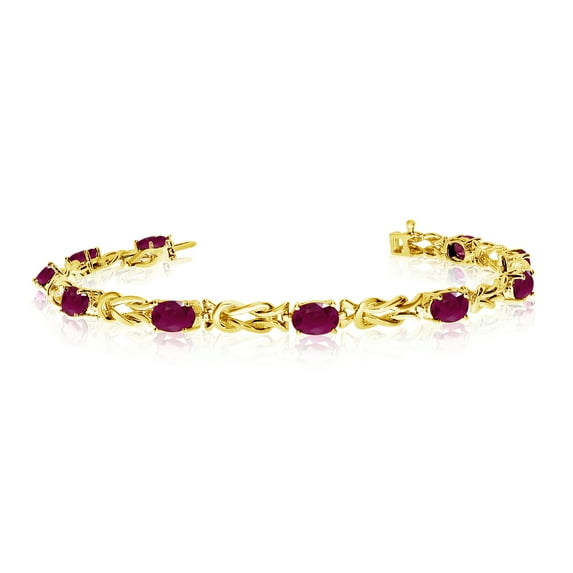14K Yellow Gold Oval Ruby Reef Knot Bracelet