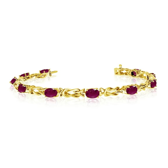 10K Yellow Gold Oval Ruby Reef Knot Bracelet