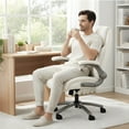 thumbnail image 2 of AFO High-Back Ergonomic Office Chair with Flip-Up Arms and PU Leather,Swivel Computer Desk Chair for Office or Home,Beige, 2 of 7