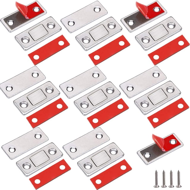 Juego de 6 imanes magnéticos para puerta, cierre magnético ultrafino de acero inoxidable para puerta corredera de armario, cocina, guardarropa, cajón y muebles, etc., plateado JM