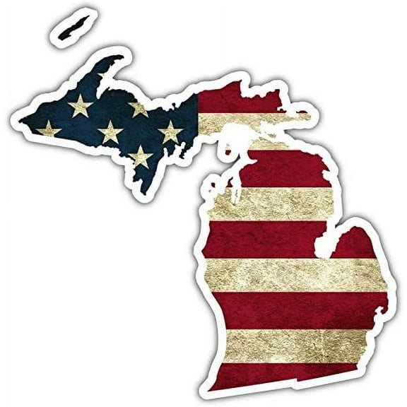 Michigan State Shaped American Flag Pro US Vinyl Bumper Sticker Decal 5"X 5"