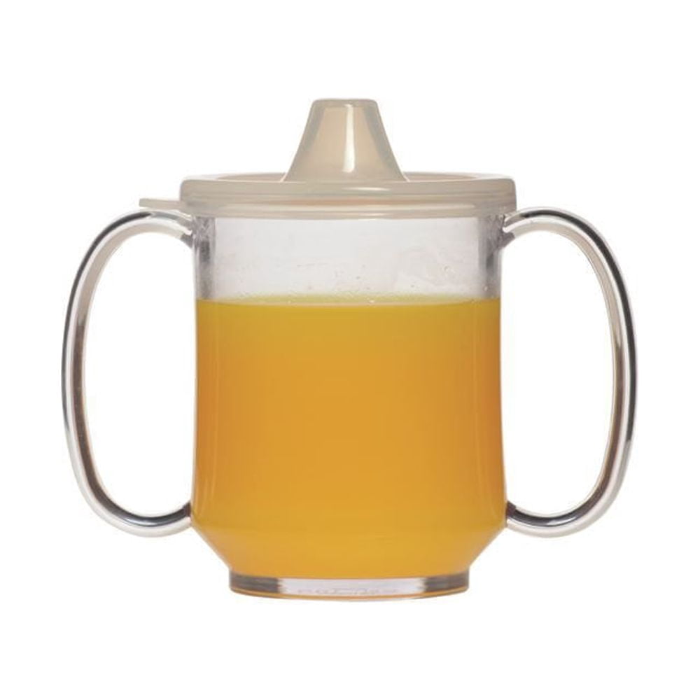 G.E.T. 8 Oz Clear Tritan Plastic Adult Sippy Mug - 5L x 2 3/4"W x 3 3/4"H