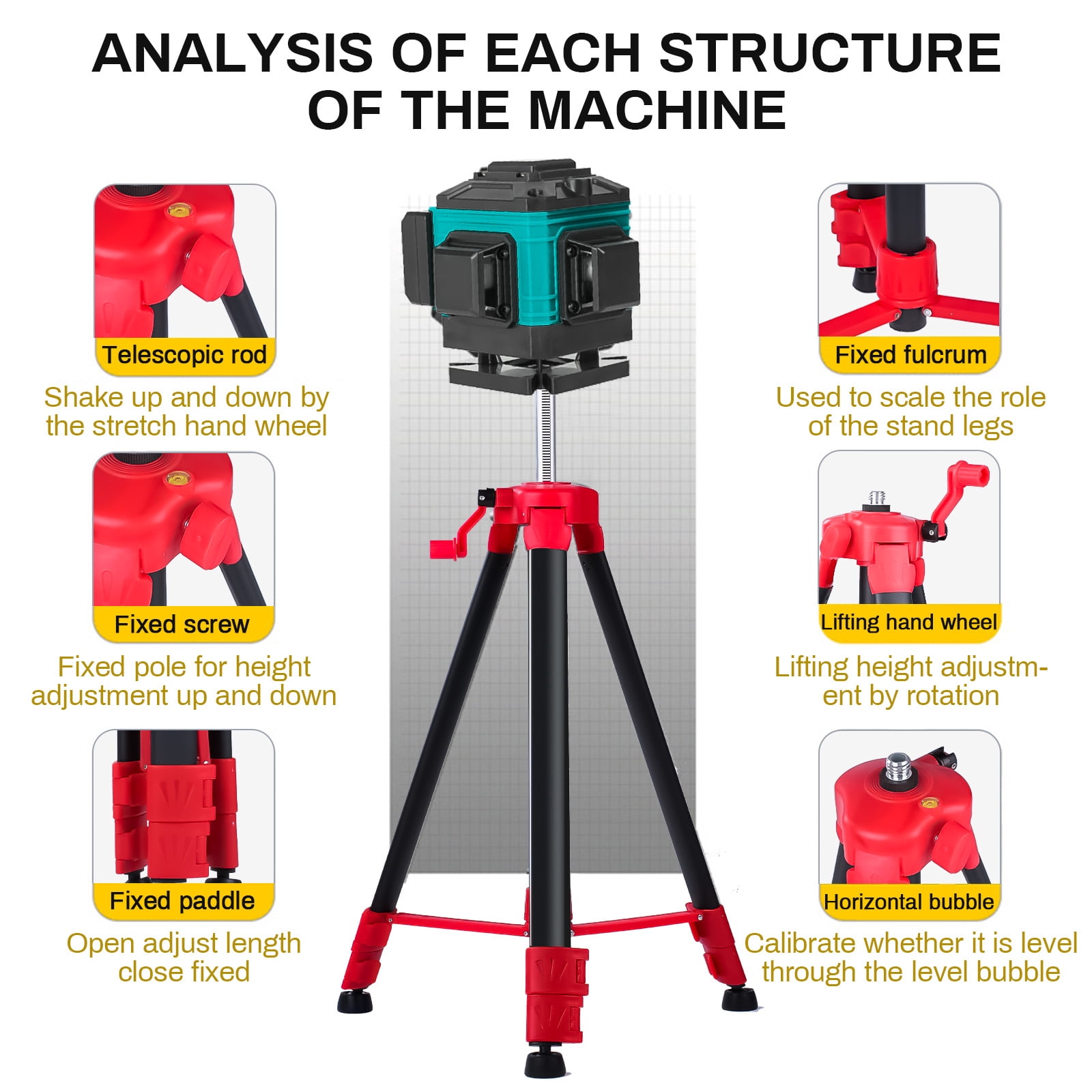 Victool 1.5M Tripod Level Stand for Leveling Laser Level Measurement Tool ,5/8" Thread
