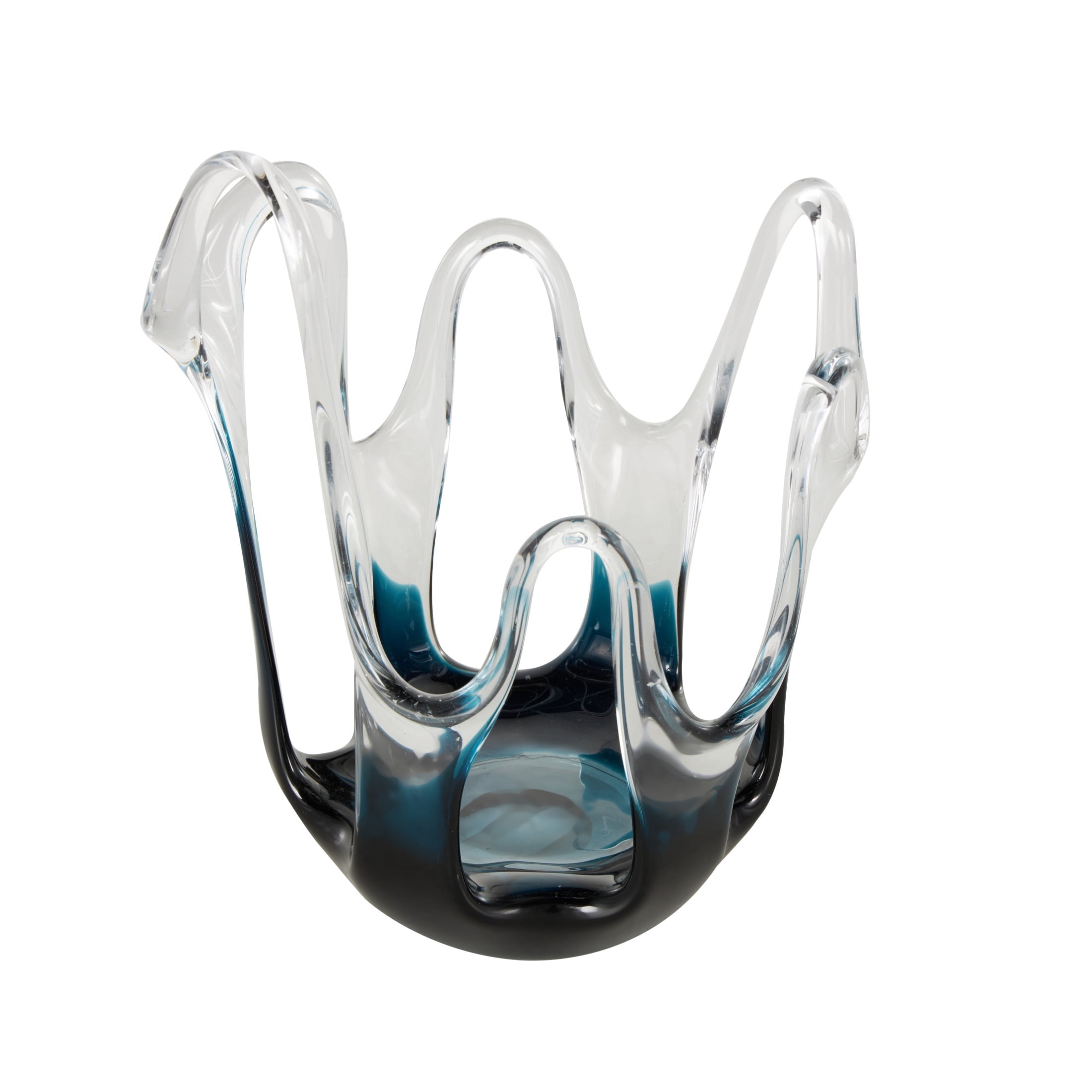 DecMode 10" Abstract Ombre Blue Glass Vase with Wavy Oval Cutouts