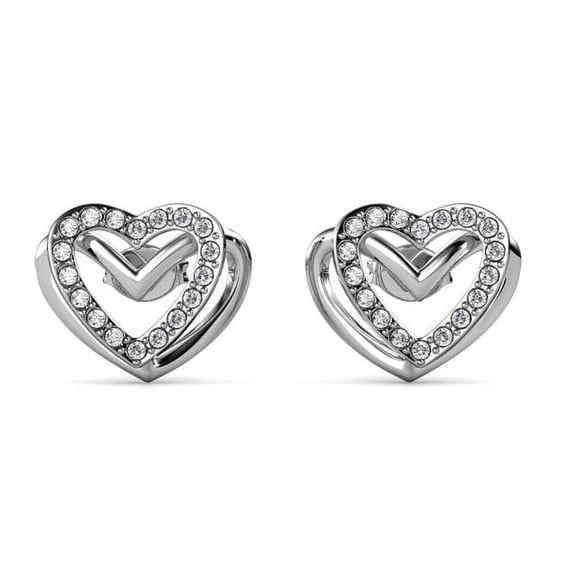 Cate & Chloe Cathy 18k White Gold Plated Heart Stud Earrings with Swarovski Crystals Gift for Women