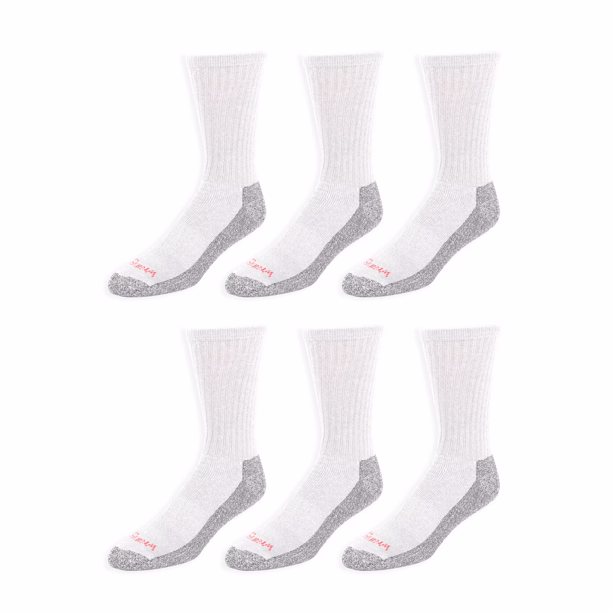 Wrangler Men's Cushion Crew Socks, Work Socks for Men, White, 6 Pack