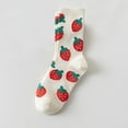 thumbnail image 2 of MOJOGO Socks for Couple Strawberry Pattern Sweet Cute Ribbed Crew Socks Cuff Breathable Sock for Daily Wear Pink Free Size, 2 of 3