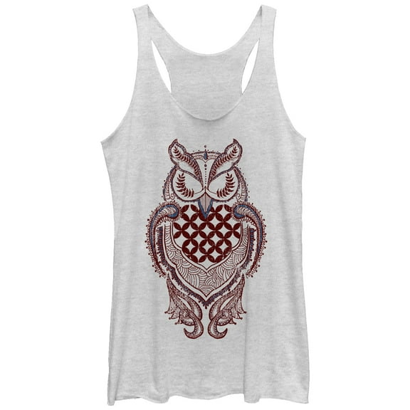 Women's Lost Gods Modern Owl  Racerback Tank Top White Heather Small