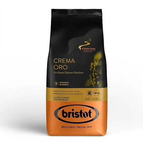 Bristot Crema Oro Italian Espresso Beans - Italian Beans Whole - Medium Roast - 1.1lb/500g