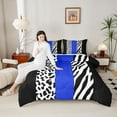 thumbnail image 4 of Castle Fairy Boys Girls Animal Zebra Leopard Print 3 Pieces Queen Comforter Set,Abstract Geometric Stripes Ultra Soft Bedding Sets,Black Blue Bedding Comforter Set Breathable,Breathable Home Decor, 4 of 8