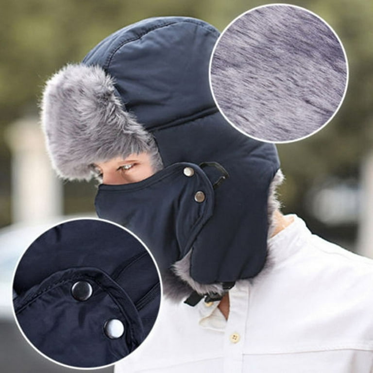 Men Women Winter Ushanka Trapper Earflap Ski Hats With Mask Hood