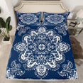 thumbnail image 2 of Manfei Retro Paisley Floral Queen Sheet Sets,Vintage Damsk Flat Sheet,White Blue Queen Fitted Sheet For Men Women,Super Cozy Room Decor,4-Piece, 2 of 7