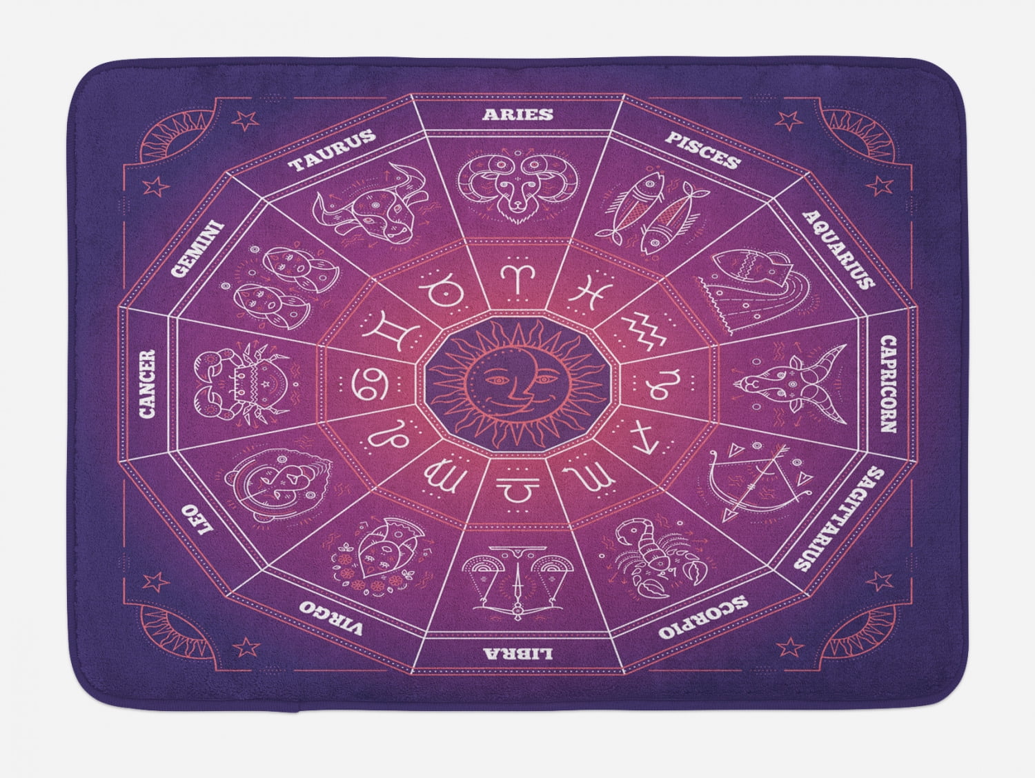 Zodiac Bath Mat, Colorful Circle Regarding the Position of Celestial