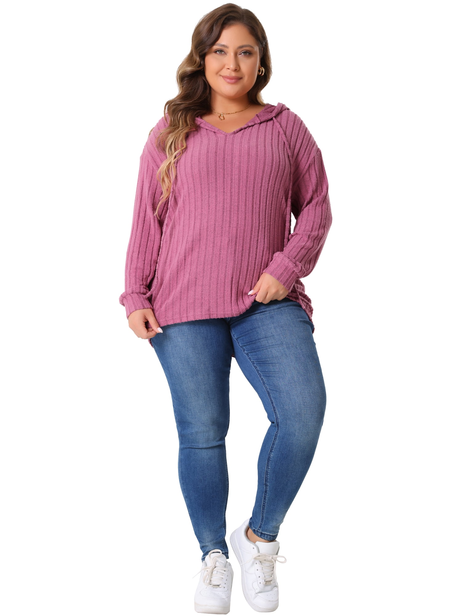DARING DIVA Women's Plus Size Fashion Hoodie Lightweight Drawstring Sweatshirts 1X Pink
