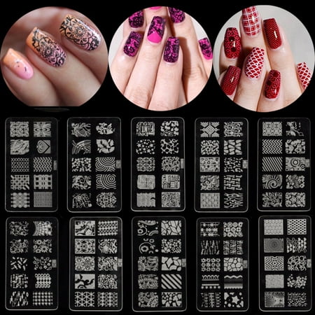 Nail Art Polish Manicure Image Stamping Template Plate Scraper DIY Manicure Kit,DXE10 (Best Nail Stamping Plates)