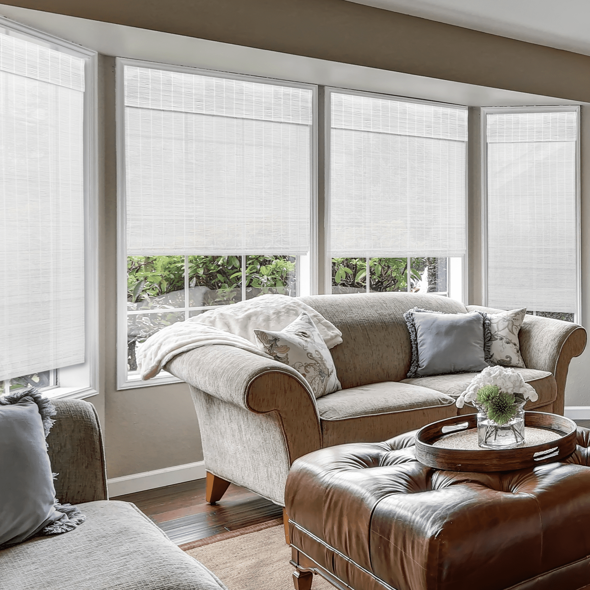 Natural Woven Light Filtering Cordless Bamboo Roman Shades for Windows, 62.5 in. W x 72 in. L, Snow