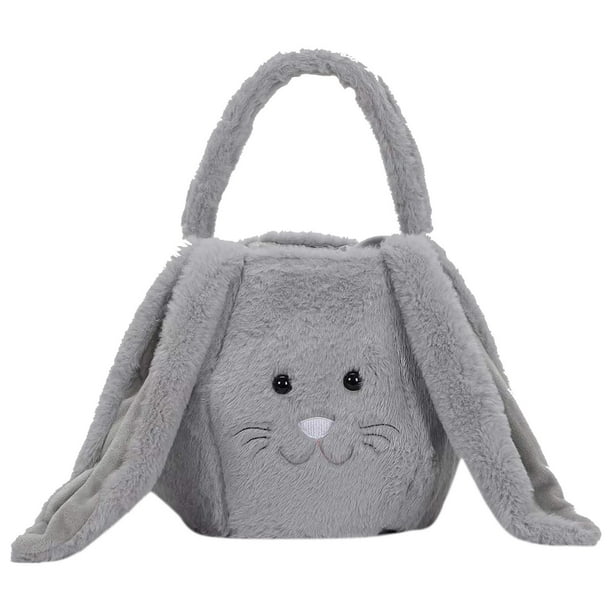 Fiudx Canasta de Pascua Personalizada, Diseño de Conejito Suave, Asa Personalizable, Perfecta para Huevos y Dulces, Bolsa Multiusos, Regalo para Adolescentes, Decoración de Pascua, Tamaño Grande
