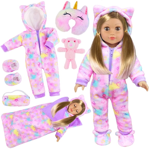 ECORELF 18 Inch Doll Clothes & Sleeping Bag Set – Accessories for Sleepovers, Travel & Pretend Play, Girl Gift (No Doll)