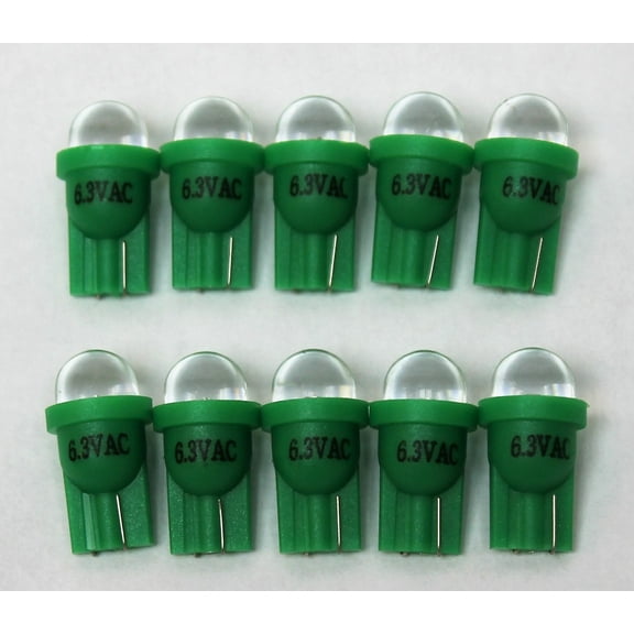 10 Pack Pinball replacement bulb LED 6.3 volt AC, 555 clear wedge base T10 Cool Green Short
