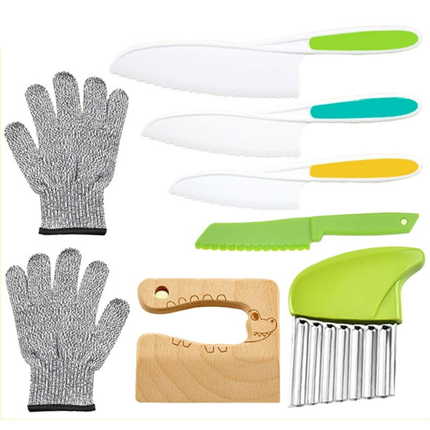 Fnyko 8 Pieces Wooden Kids Kitchen Knife Include Wood Kids Safe Knives