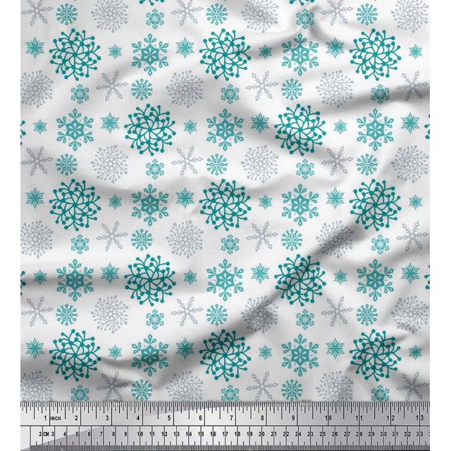 Soimoi Moss Georgette Fabric Snowflake Artistic Fabric Prints By Yard 42 Inch Wide
