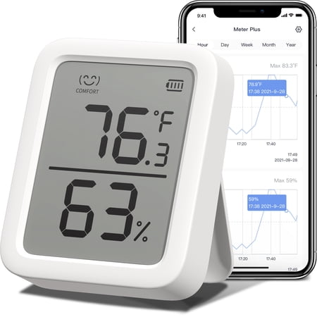 SwitchBot Thermometer Hygrometer Plus, Indoor Smart Bluetooth Temperature Humidity Sensor, 3" LCD Display, White