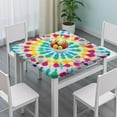 thumbnail image 3 of Colorful Rainbow Tie Dye Spiral Pattern Square Fitted Tablecloth with Elastic Edge,Square Table Cover,Washable Elastic Table Cover for Home Kitchen Party Decor 34"x34", 3 of 6