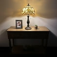 thumbnail image 2 of Tiffany Table Lamp Gold Stained Glass Baroque Style Lavender Pull Chain Switches LED Bulbs Included Bedroom Living Room 12"W*12"D*22"H, 2 of 4