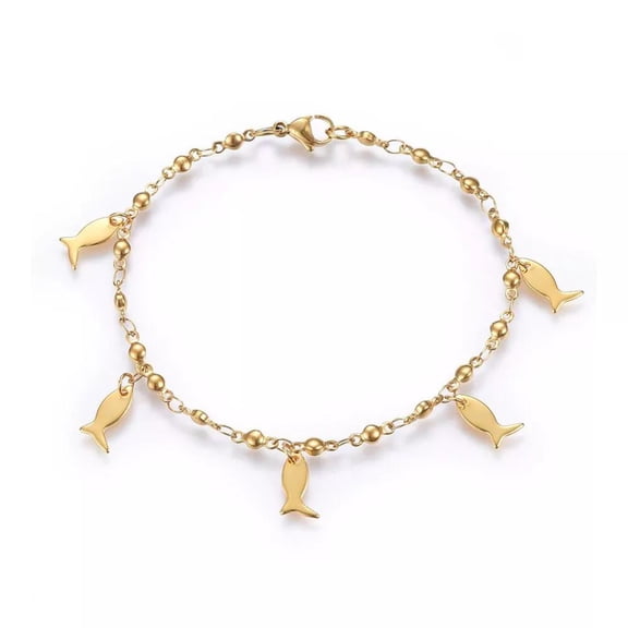 304 Stainless Steel Charm Bracelet Lobster Fish Gold 8.2" 3mm A93