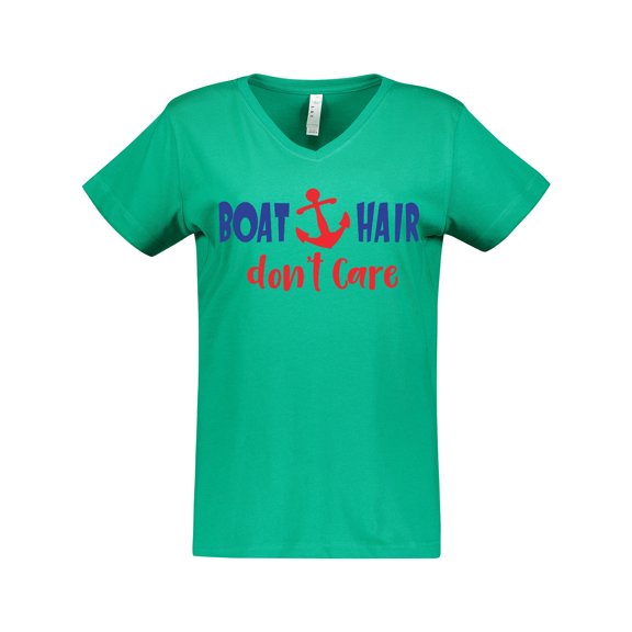 Inktastic Boat Hair Don't Care, Anchor, Sailing - Red Blue Women's V-Neck T-Shirt