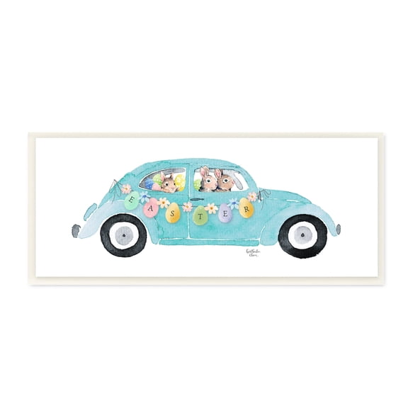 Stupell Industries Decorated Easter Car Bunnies Floral Pattern Banner Painting Unframed Art Print Wall Art, Design by Heatherlee Chan