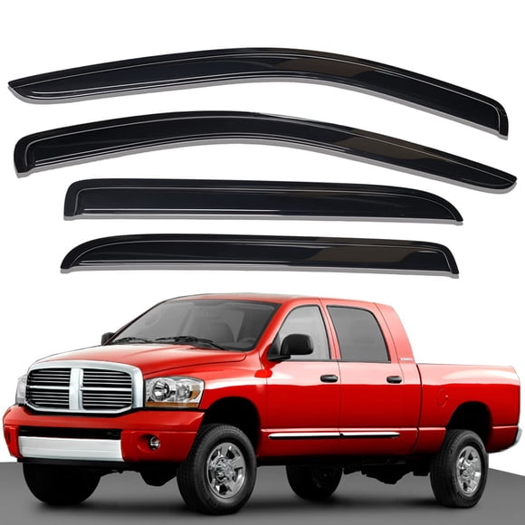 Lightronic WV94845 Déflecteurs de Fenêtre Latérale Montés à l'Extérieur, Protection contre la Pluie, Fumée Foncée, Ensemble de 4 Pcs, Compatible avec Dodge Ram 1500, Dodge Ram 2500 & 3500, Mega Cab