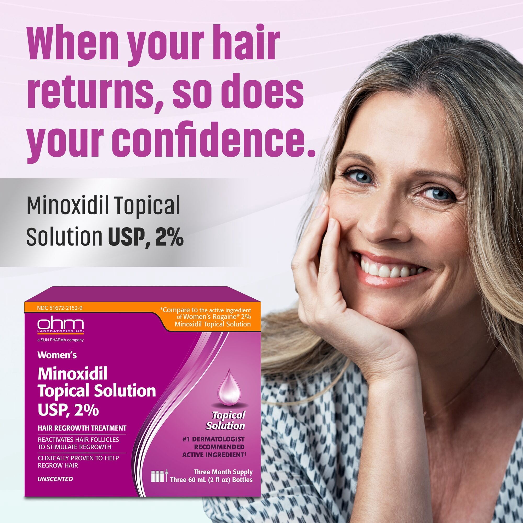 Minoxidil Women's 2% Solution 3 Pack, 2oz Tincture Bottle (3 Month Supply) Clinically Proven to Regrow Hair, Topical Solution 2%, Hair Thinning Treatment