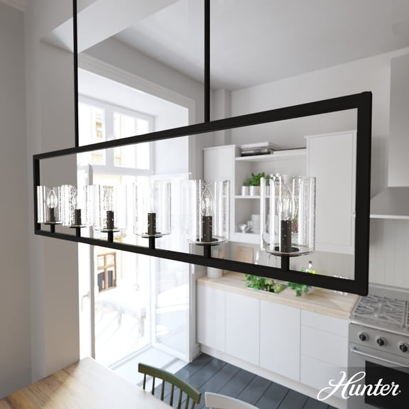 Hunter - Kerrison 6-light Natural Black Iron, Extra Large Chandelier, Dimmable, Linear Shaped, for Bedrooms, Kitchens, Dining, Living Rooms - 19548