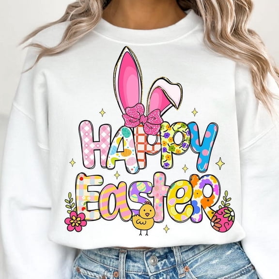 Happy Easter Bunny Sweatshirt, Pastel Retro Coquette Shirt, Floral Spring Bunny Top, Easter Gift for Girls and Teens