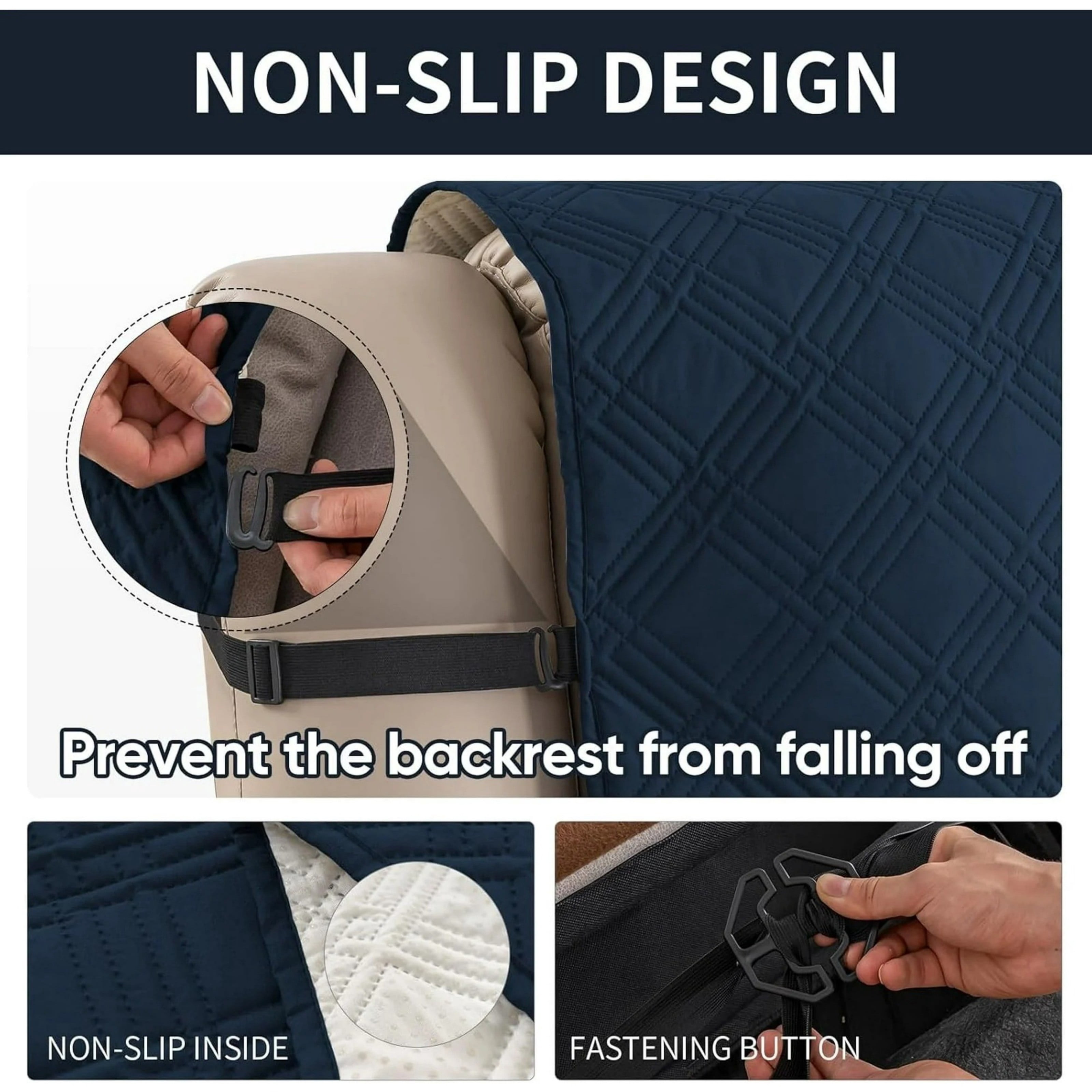 Lavish Cover 100% Waterproof Recliner Loveseat Cover, 2 Pieces Non-Slip Recliner Couch Slipcovers, Washable Furniture Protector with Pockets & Elastic Straps for Kids Pets, 2 Seaters, Dark Blue