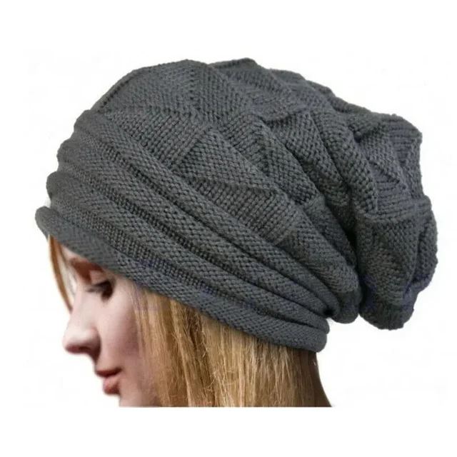 Gorro grueso acanalado para mujer, gorro cálido de punto de lana de ganchillo, estilo elástico, a la moda, para invierno