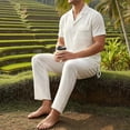 thumbnail image 6 of Men's 2 Piece Linen Outfits Cuban Guayabera Short Sleeve Shirts and Pants Summer Beach Vacation Sets for Men Big and Tall Size S-3XL White, 6 of 9