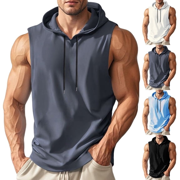 Blekii Men's Summer Lightweight Sleeveless Hooded Tank Top - Solid Color Design, Quick-Dry Performance Fabric - Great for Running, Fitness Training, Beach Sports, Outdoor Workout -