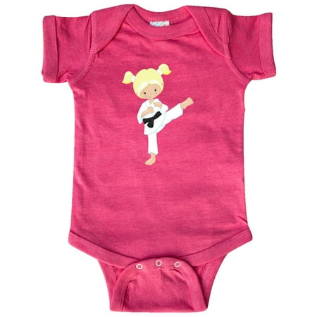 

Inktastic Cute Girl Blonde Hair Karate Pose Black Belt Gift Baby Girl Bodysuit