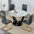 thumbnail image 2 of Royard Oaktree Round Dining Table Set for 4, 5-piece Kitchen Table Set with 4 Upholstered Chairs, Modern Faux Marble Dining Room Table Set for Kitchen, Easy Assembly (Dark Gray-Smooth Back), 2 of 7