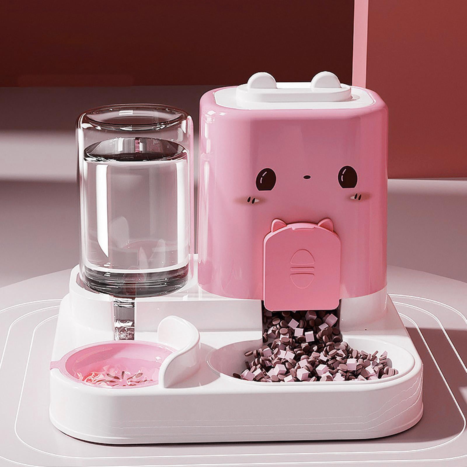 Serenable 2 in 1 Automatic Pet Feeder Cats Feeder Container Dog Bowl Feeding Station Compact Detachable Water Dispenser for Pink