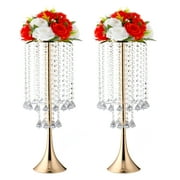 Luxurious Crystal(22.83"/58cm H) 2pcs Flower Stand Wedding Centerpieces on Floor, Tall Metal Flower Arrangement Stand, Tabletop Flower Vase for Wedding Party Dinner Event Hotel/Home Decor
