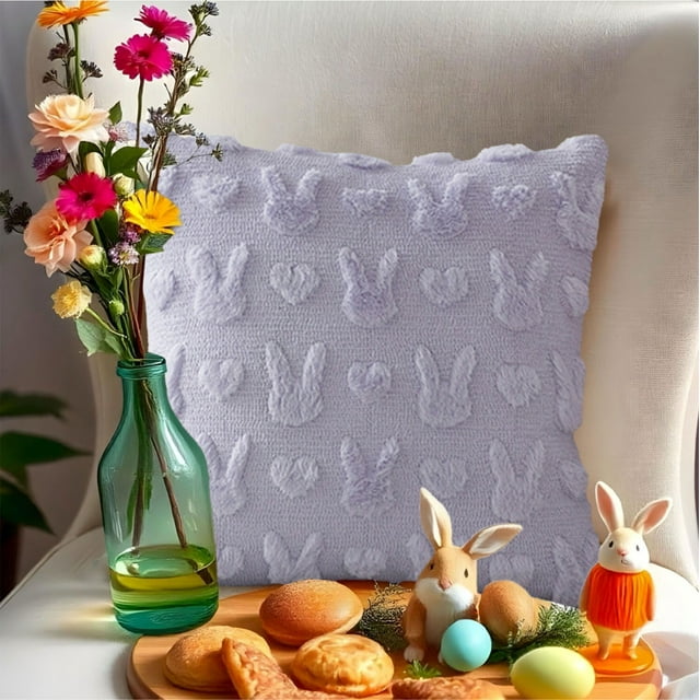 QTOCIO Easter Bunny Pillowcase Sofa Living Room Quilted Embroidered Pillowcase