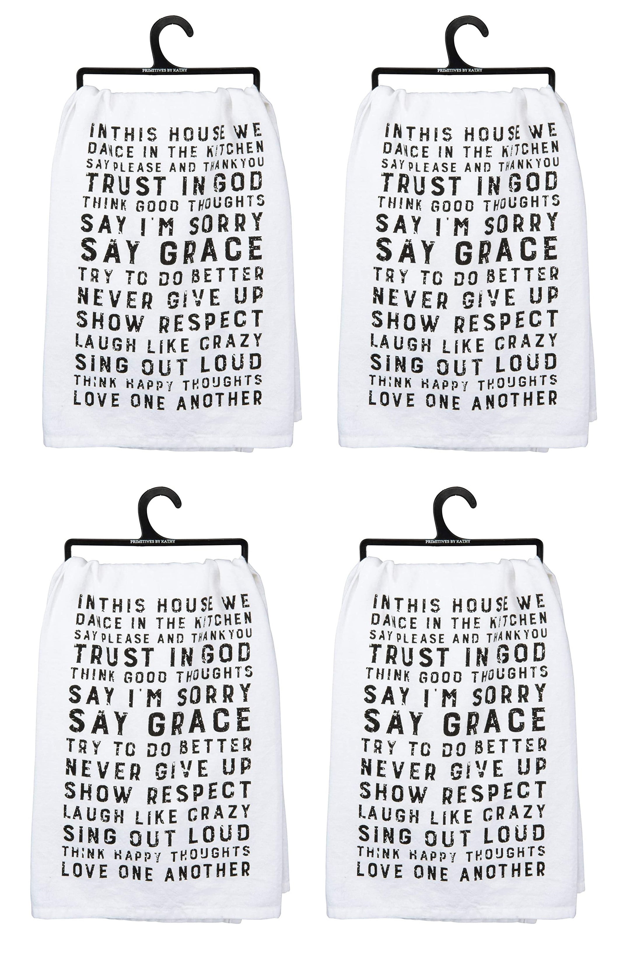 IN THIS HOUSE WE DANCE~TRUST IN GOD~LAUGH~28"~TEA TOWEL~Hand/Kitchen/Dish~Cotton 