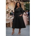 thumbnail image 4 of AURA Women's Plus Size Stretchy Flared Wrap Dress Casual Wedding Guest Midi Dresses V Neck 3/4 Sleeve A-Line Swing Dress, 4 of 6